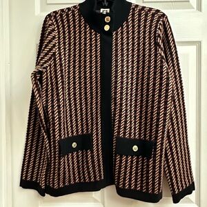 Anne Klein Black and Brown Patterned Jacket with Gold Accents